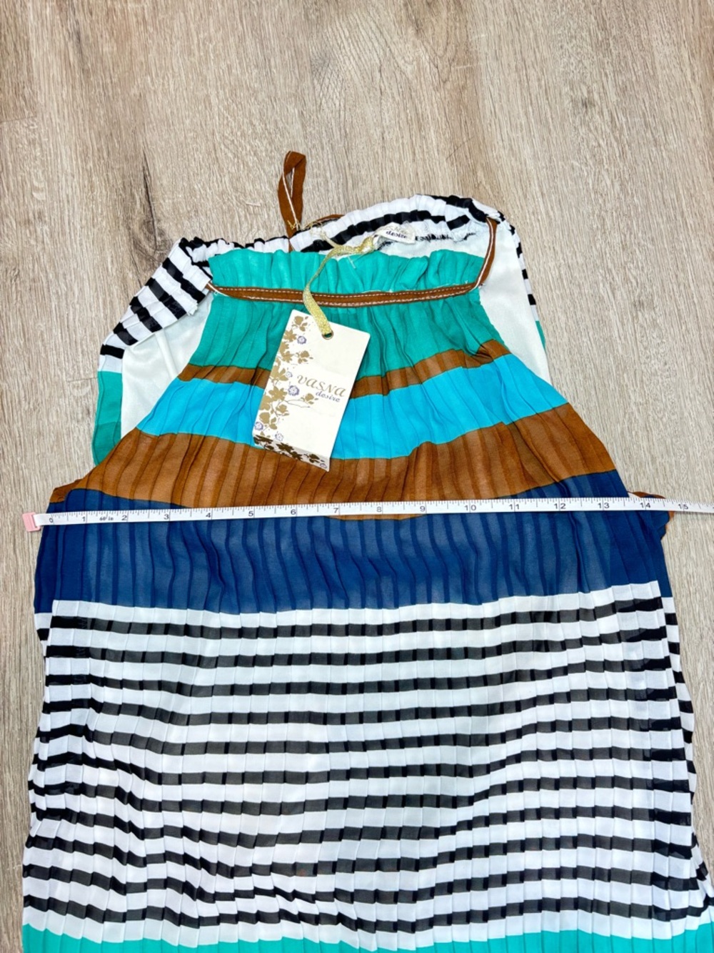 Vasna Desire Striped Halter Maxi Dress in Teal, Navy & Brown NWT - Picture 12 of 15